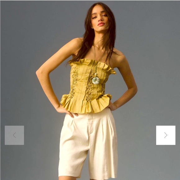 Anthropologie Tan Smocked Ruffled Top - Picture 5 of 5